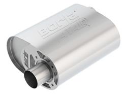 Muffler, ATAK CrateMuffler, Oval, Stainless Steel, Brushed, 2.50 in. Offset Inlet/Outlet, Ford, 5.0L, Each