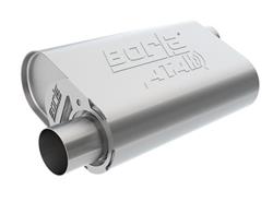 Muffler, ATAK CrateMuffler, Oval, Stainless Steel, Brushed, 2.50 in. Offset Inlet, 2.50 in. Offset Outlet