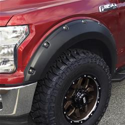 Fender Flares, Pocket Style, Front, Rear, Agate Black Metallic, Thermoplastic, Ford, F-150, Set of 4