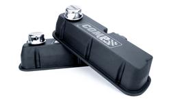 Valve Covers, Tall, Perimeter Bolt Mounting, Cast Aluminum, Black, Comp Logo, Ford, Small Block Windsor, Pair