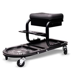 Creeper Seat, Soft Stool, Black Steel Frame, Black Padded Seat, Tool Tray, Bucket Holder, Drawer, Each