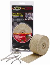 Exhaust Wrap, 1,200 degrees F, Fiberglass Composite, Tan, 2 in. Width, 25 ft. Length, Locking Ties, Kit