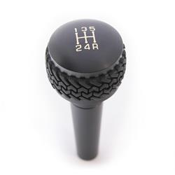 Transmission Shift Knob, Tire-tread Style, Billet Aluminum, Black Anodized, Manual 5-speed Logo, Jeep, Each