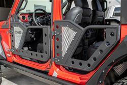 Doors, Rock Style, Steel With Aluminum Mesh Screen, Rear, Black Powdercoated, 4-Door, Jeep Wrangler JL, Jeep Gladiator JT, Pair