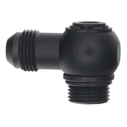 Fitting, Adapter, AN to Straight Cut O-ring, 90 Degree, Low Profile, Aluminum, Black Anodized, -8 AN, -8 AN, Swivel, Each