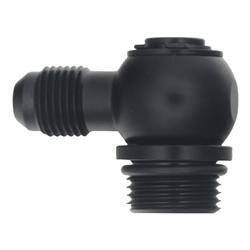 Fitting, Adapter, AN to Straight Cut O-ring, 90 Degree, Low Profile, Aluminum, Black Anodized, -8 AN, -6 AN, Swivel, Each