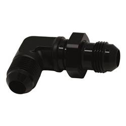 8AN Male Flare to 8AN Male Flare Bulkhead Adapter 90-Degree (Incl Nut), Anodized Matte Black