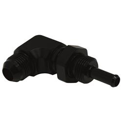 8AN Male Flare to 5/16 Inch Male Barb Bulkhead Adapter 90-Degree (Incl Nut), Anodized Matte Black