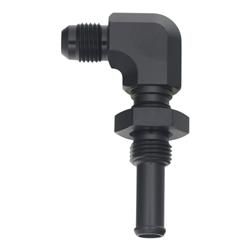 Fitting, Bulkhead Union, 90 Degree, -6 AN, 3/8 in. Hose Barb, Aluminum, Black Anodized, Each