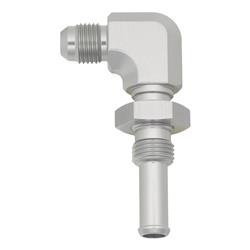 Fitting, Bulkhead Union, 90 Degree, -6 AN, 3/8 in. Hose Barb, Aluminum, Silver Anodized, Each