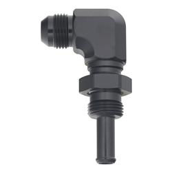 Fitting, Bulkhead Union, 90 Degree, -8 AN, 3/8 in. Hose Barb, Aluminum, Black Anodized, Each