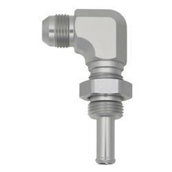 Fitting, Bulkhead Union, 90 Degree, -8 AN, 3/8 in. Hose Barb, Aluminum, Silver Anodized, Each