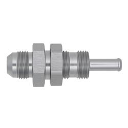 Fitting, Bulkhead Union, Straight, -8 AN, 5/16 in. Hose Barb, Aluminum, Silver Anodized, Each