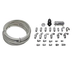 Fuel System Plumbing Kits, X2 Series, PTFE Lined Hose, Stainless Steel, -8 AN Feed, -6 AN Return, w/Press. Regulator, Cadillac, Chevy, 3.6L, 6.2L, Kit