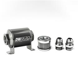 Fuel Filter, Inline Mount, Billet Aluminum, 5 Microns, -8 AN Female O-Ring Inlet/Outlet, 70mm Length, with Fittings, Each