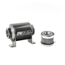 Fuel Filter, Inline Mount, Billet Aluminum, 5 Microns, -8 AN Female O-Ring Inlet/Outlet, 70mm Length, Each