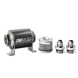 Fuel Filter, Inline Mount, Billet Aluminum, 10 Microns, -10 AN Female O-Ring Inlet/Outlet, 70mm Length, with Fittings, Each