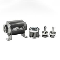 Fuel Filter, Inline Mount, Billet Aluminum, 40 Microns, -10 AN Female O-Ring Inlet/Outlet, 70mm Length, with Fittings, Each