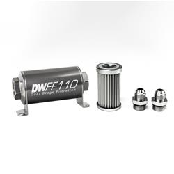 Fuel Filter, Inline Mount, Billet Aluminum, 5 Microns, -8 AN Female O-Ring Inlet/Outlet, 110mm Length, with Fittings, Each