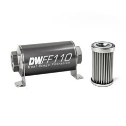 Fuel Filter, Inline Mount, Billet Aluminum, 5 Microns, -8 AN Female O-Ring Inlet/Outlet, 110mm Length, Each