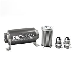 Fuel Filter, Inline Mount, Billet Aluminum, 10 Microns, -10 AN Female O-Ring Inlet/Outlet, 110mm Length, with Fittings, Each