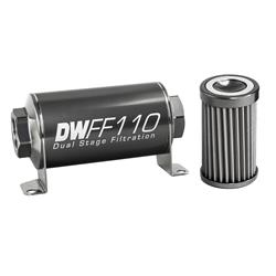 Fuel Filter, Inline Mount, Billet Aluminum, 40 Microns, -10 AN Female O-Ring Inlet/Outlet, 110mm Length, Each