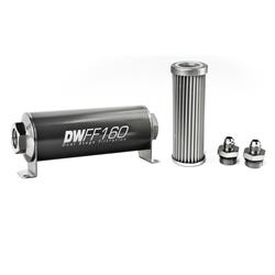 Fuel Filter, Inline Mount, Billet Aluminum, 5 Microns, -8 AN Female O-Ring Inlet/Outlet, 160mm Length, with Fittings, Each