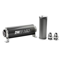 Fuel Filter, Inline Mount, Billet Aluminum, 10 Microns, -10 AN Female O-Ring Inlet/Outlet, 160mm Length, with Fittings, Each