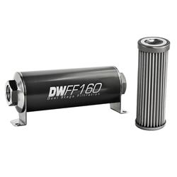 Fuel Filter, Inline Mount, Billet Aluminum, 40 Microns, -10 AN Female O-Ring Inlet/Outlet, 160mm Length, Each