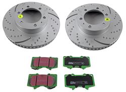 Brake Rotors, Stage 3, Slotted and Dimpled Surface, Black Geomet Coated, Organic Pads, Front, Toyota, Kit