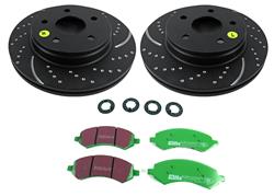 Brake Rotors, Stage 3, Slotted and Dimpled Surface, Black Geomet Coated, Pads, Front, Chrysler, Dodge, Kit
