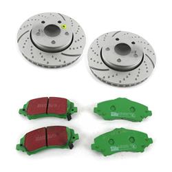 Brake Rotors, Stage 3, Slotted and Dimpled Surface, Black Geomet Coated, Organic Pads, Front, Jeep, Lexus, Kit