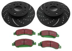 Brake Rotors, Stage 3, Slotted and Dimpled Surface, Black Geomet Coated, Pads, Front, Cadillac, Chevy, GMC, Kit