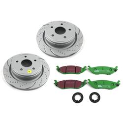 Brake Rotors, Stage 3, Slotted and Dimpled Surface, Gray Geomet Coated, Pads, Rear, Chrysler, Dodge, Ram, Kit