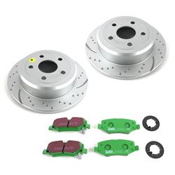 Brake Rotors, Stage 3, Slotted and Dimpled Surface, Black Geomet Coated, Organic Pads, Rear, Jeep, Kit
