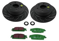 Brake Rotor and Pad Combos, Stage 3 Truck and SUV, Slotted and Dimpled Surface, Organic Pads, Greenstuff, Rear, Chevy, GMC, Kit