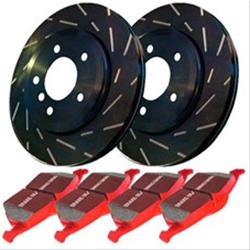 Brake Rotors, Stage 4 Signature, Slotted, Black Geomet Coated, Pads, Front, Chrysler, Dodge, Mitsubishi, Kit