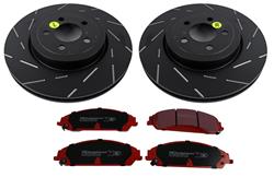 Brake Rotor and Pad Combos, Stage 4 Signature, Slotted Surface, Geomet Coated, Ceramic Pads, Redstuff, Front, Chrysler, Dodge, Kit