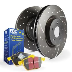 Brake Rotors, Stage 5 Superstreet, Slotted and Dimpled, Black Geomet Coated, Pads, Front, Chevy, Saab, Kit
