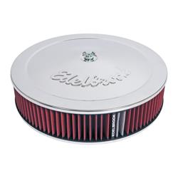 Air Cleaner, Pro-Flo Series, Round, Dropped Base, Chrome Steel Top, Edelbrock Logo, 14 in. Diameter, Each