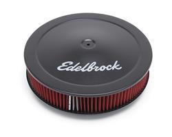 Air Cleaner, Pro-Flo Series, Round, Dropped Base, Black Steel Top, Edelbrock Logo, 14 in. Diameter, Each