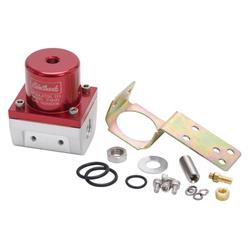 Fuel Pressure Regulator, Return, Inline, 35-90 psi, Aluminum, Red Anodized, Mounting Bracket, Kit