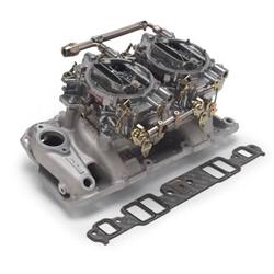 Carburetor and Manifold Combo, Performer RPM Air-Gap Dual Quad Manifold, 500 cfm AVS2 Carbs, Chevy, Small Block, Kit