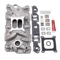 Intake Manifold, Performer EPS, Dual Plane, Aluminum, Natural, Square Bore, Bolts, Chevy, Small Block, Kit