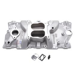 Intake Manifold, Performer, Dual Plane, Aluminum, Natural, Square/Spread Bore Flange, Chevy, Small Block, Each