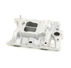 Intake Manifold, Performer, Dual Plane, Aluminum, Natural, Square/Spread Bore Flange, Pontiac, 326-455, Each