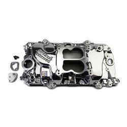 Intake Manifold, Performer, Dual Plane, Aluminum, Chrome Plasma Coated, Spread Bore, Chevy, 396-502, Oval Port, Each