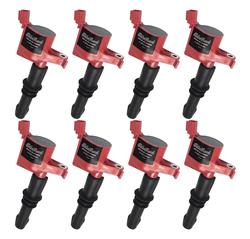 Ignition Coil, Coil-on-Plug, Modular, 75:1 Turns Ratio, 21,000 Volts, Black and Red, 4.6L, 5.4L, 6.8L, Brown 4.500 in. Boot, 3-Valve, Ford, Set of 8