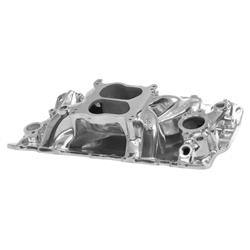 Intake Manifold, Performer Air-Gap, Dual Plane, Aluminum, Polished, Square/Spread Bore, Chevy, Small Block, Each