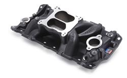 Intake Manifold, Performer Air-Gap, Dual Plane, Aluminum, Black, Square/Spread Bore, Chevy, Small Block, Each
